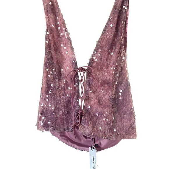 Nasty Gal Pink Sequin Lace-Up Tank Top - Picture 2 of 9